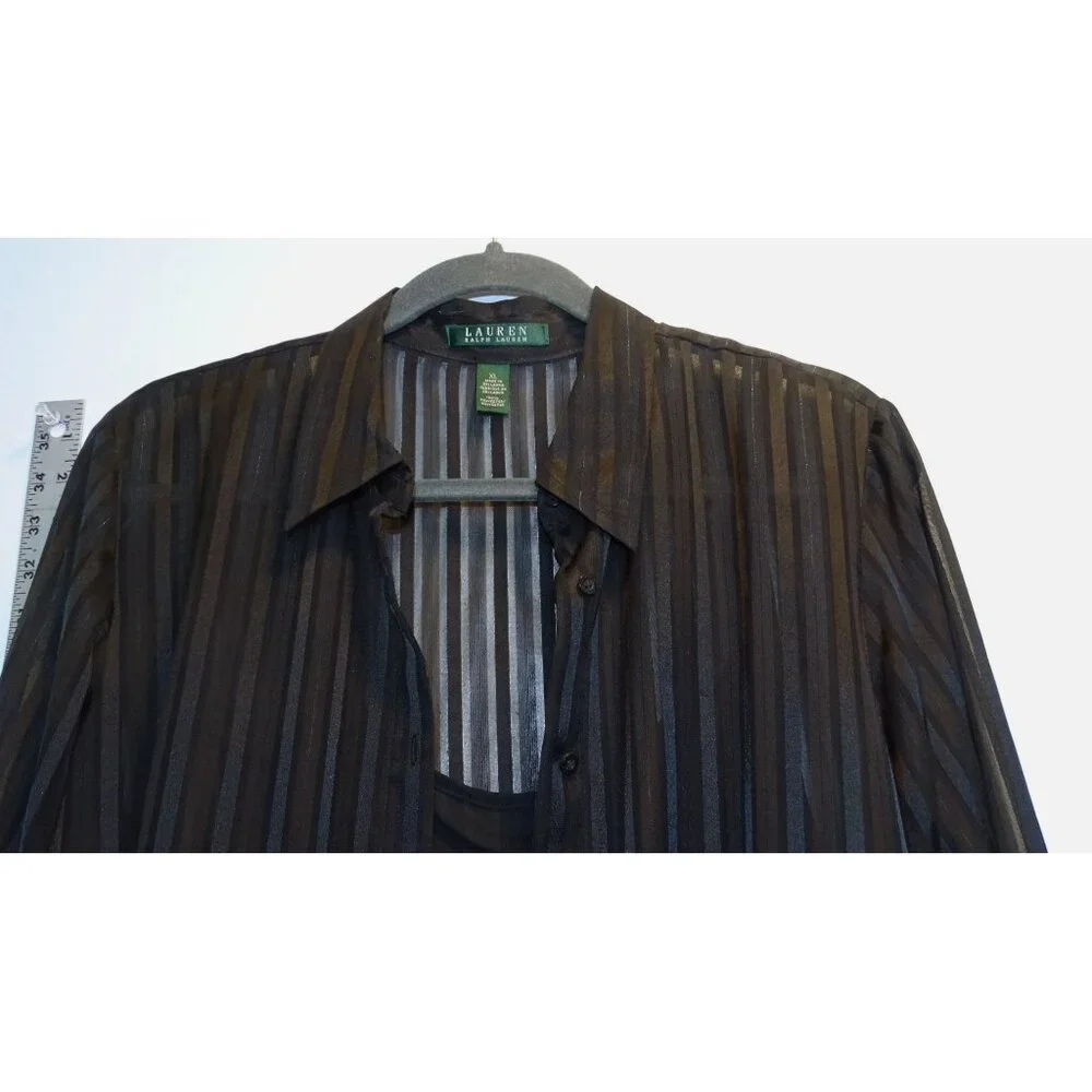 Lauren Ralph Lauren Sheer Black Striped Blouse & Camisole Set Womens Size XL - Picture 4 of 8